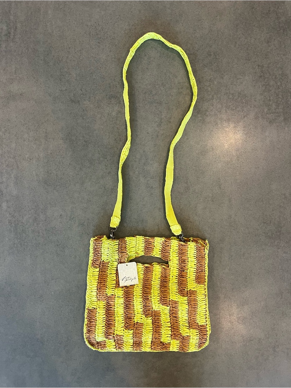 Free People - Woven Yellow & Brown Straw Crossbody Bag - NWT